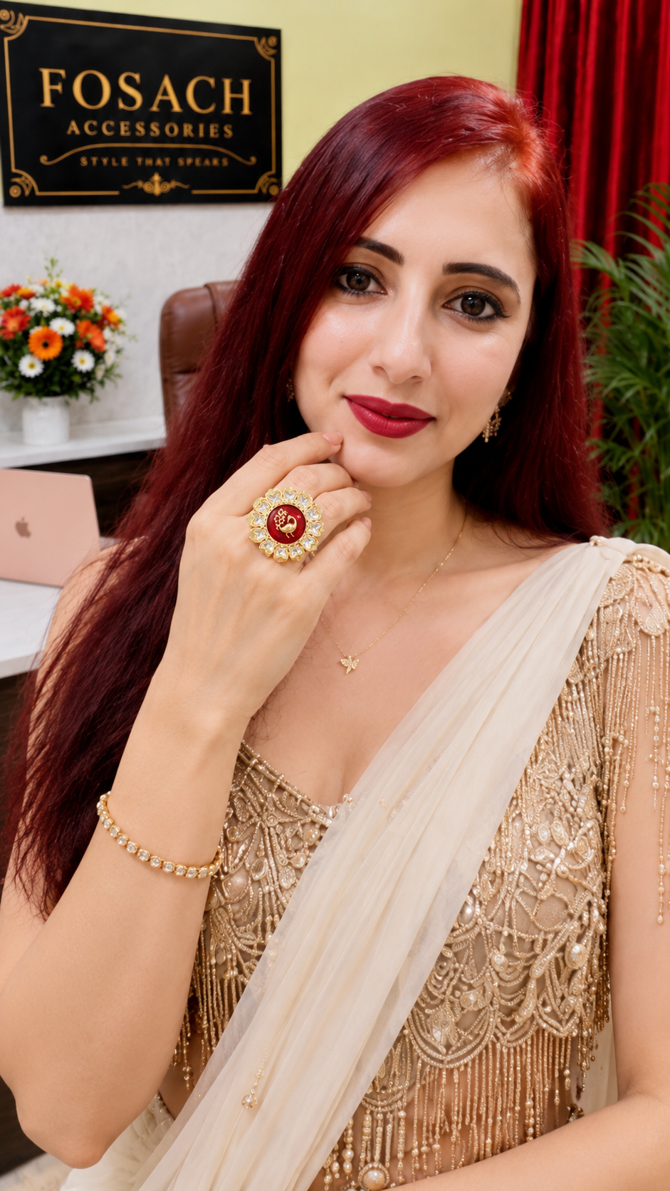 Royal Red Peacock Bloom Statement Ring