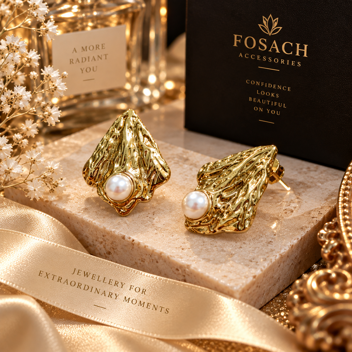 FOSACH Sculpted Pearl Statement Earrings