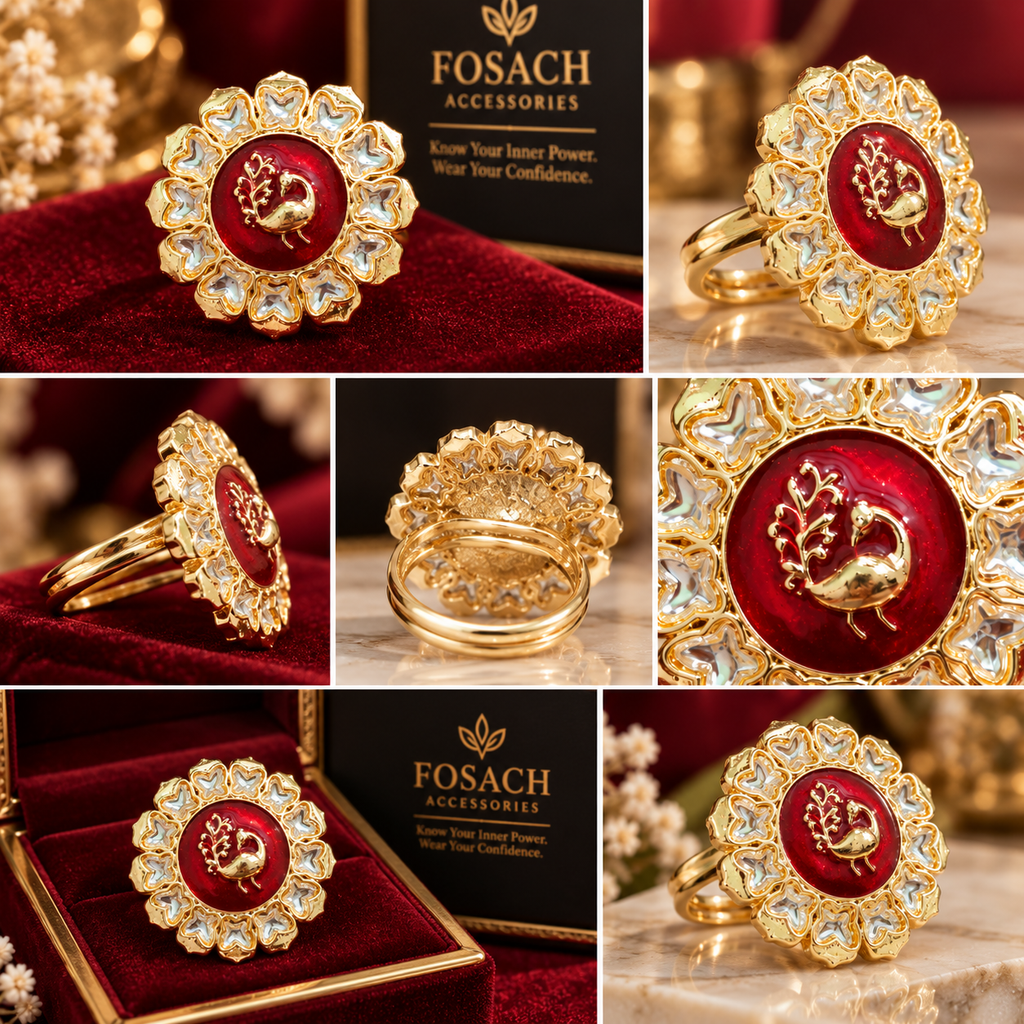 Royal Red Peacock Bloom Statement Ring