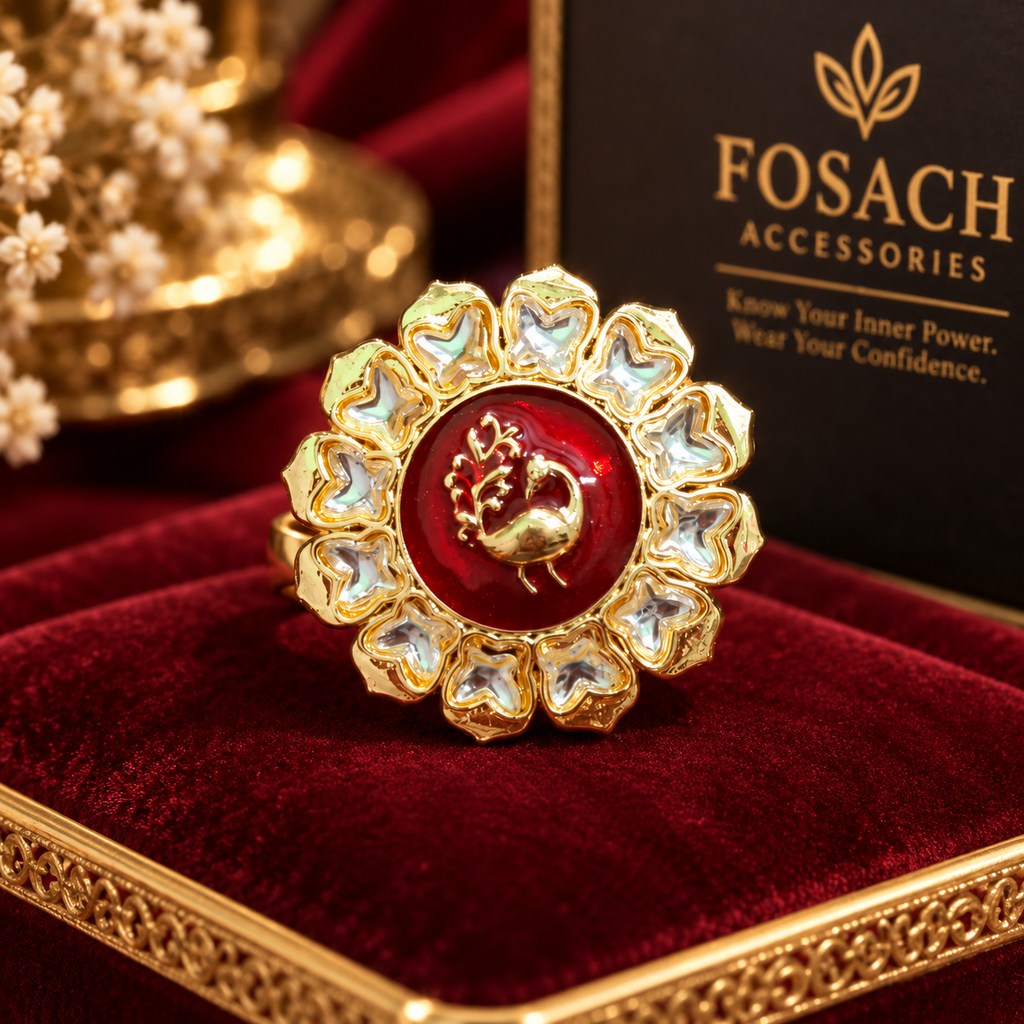 Royal Red Peacock Bloom Statement Ring