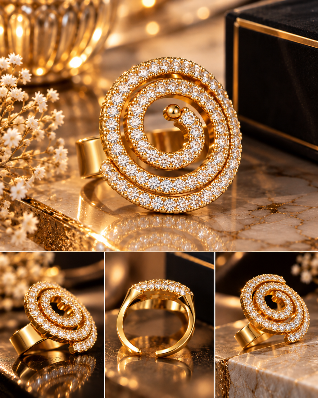 FOSACH Golden Spiral Crystal Statement Ring
An Elegant Expression of Modern Glamour