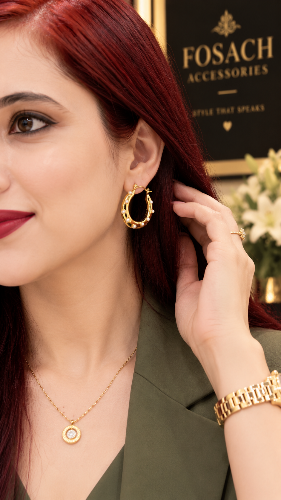 Pearl-Studded Gold Hoop Earrings
