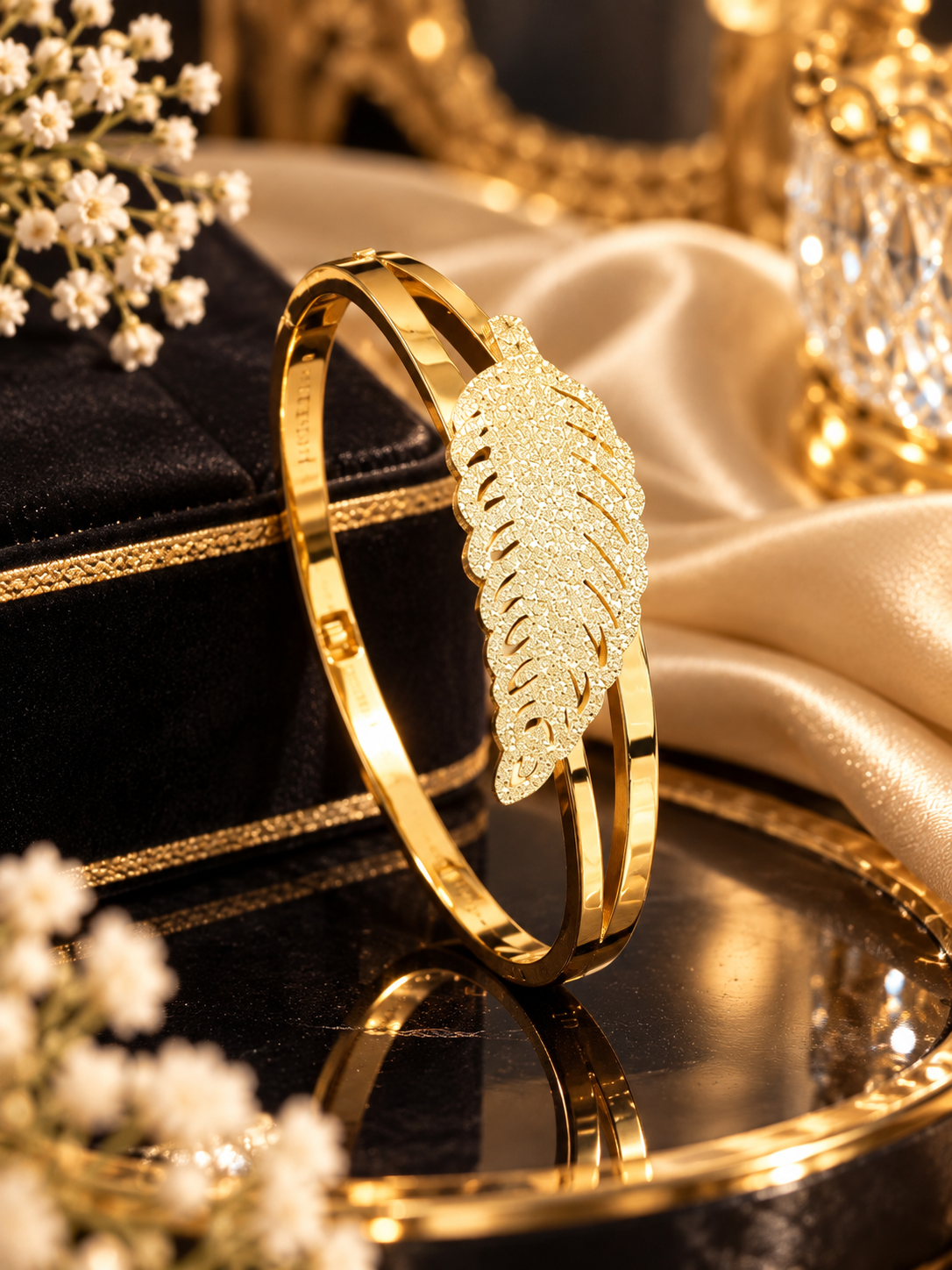 Golden Leaf Pavé Luxe Cuff Bracelet