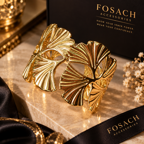 Ginkgo Luxe Gold Statement Cuff Bracelet