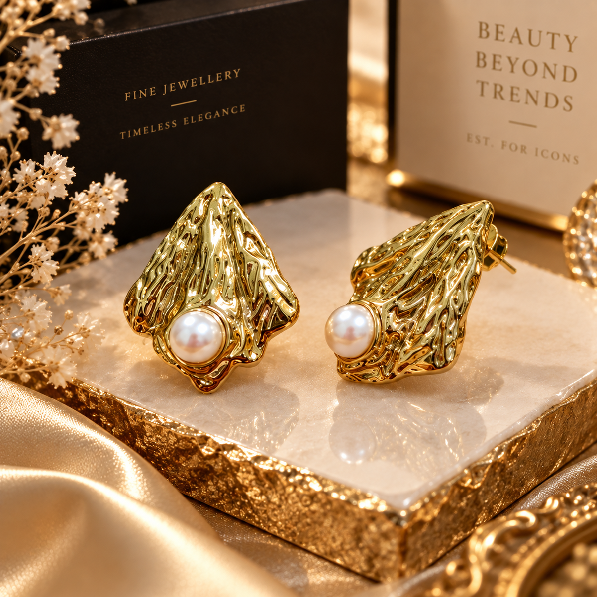 FOSACH Sculpted Pearl Statement Earrings