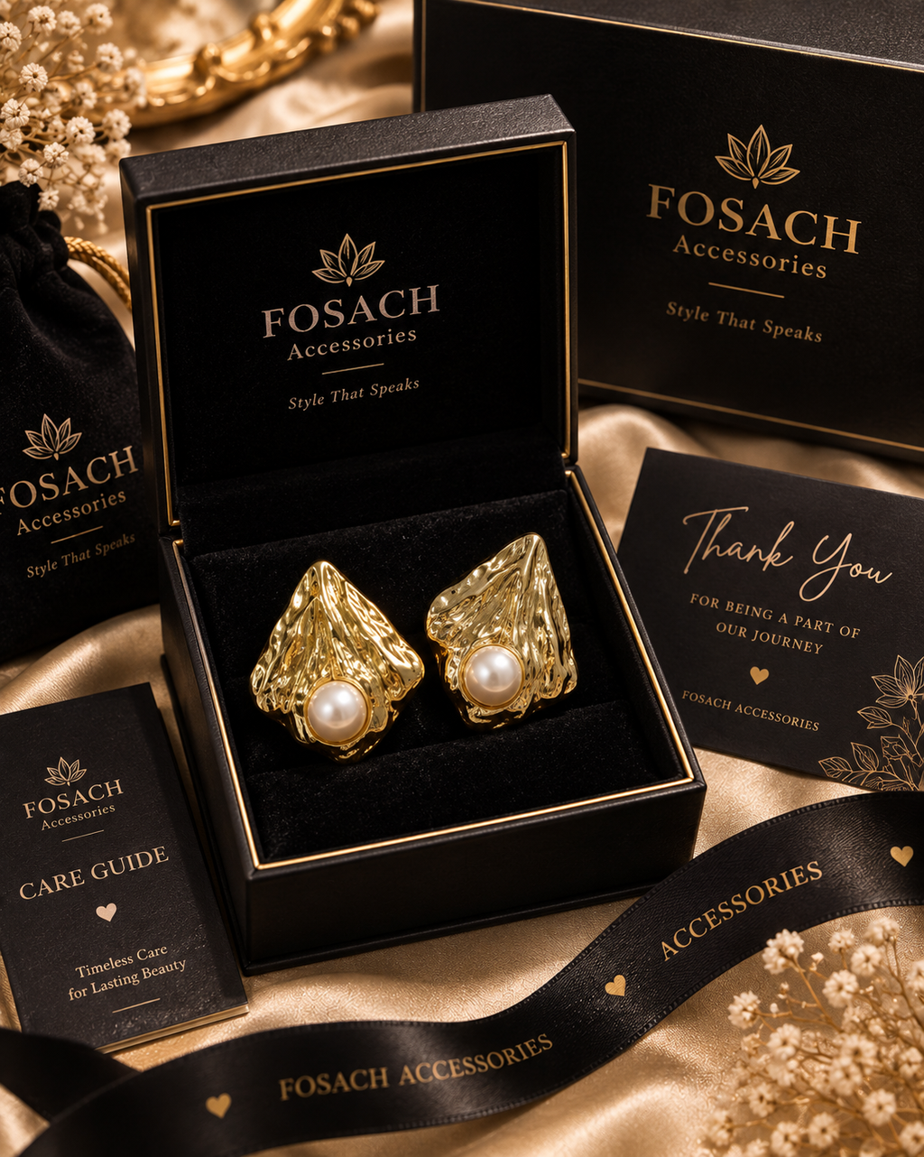 FOSACH Sculpted Pearl Statement Earrings