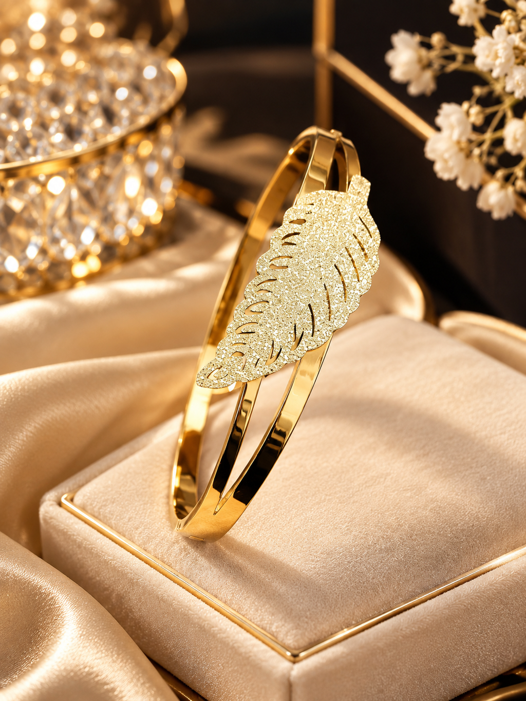 Golden Leaf Pavé Luxe Cuff Bracelet
