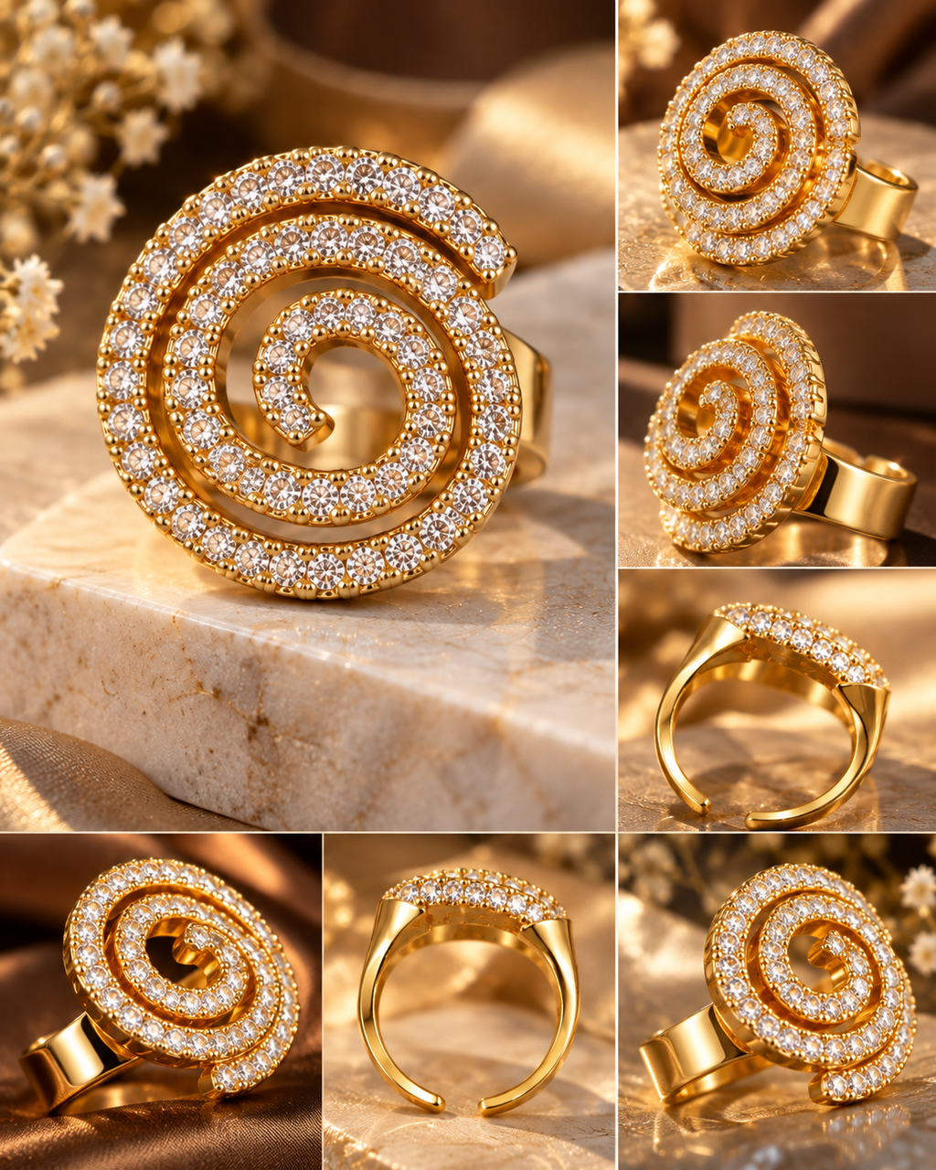 FOSACH Golden Spiral Crystal Statement Ring
An Elegant Expression of Modern Glamour