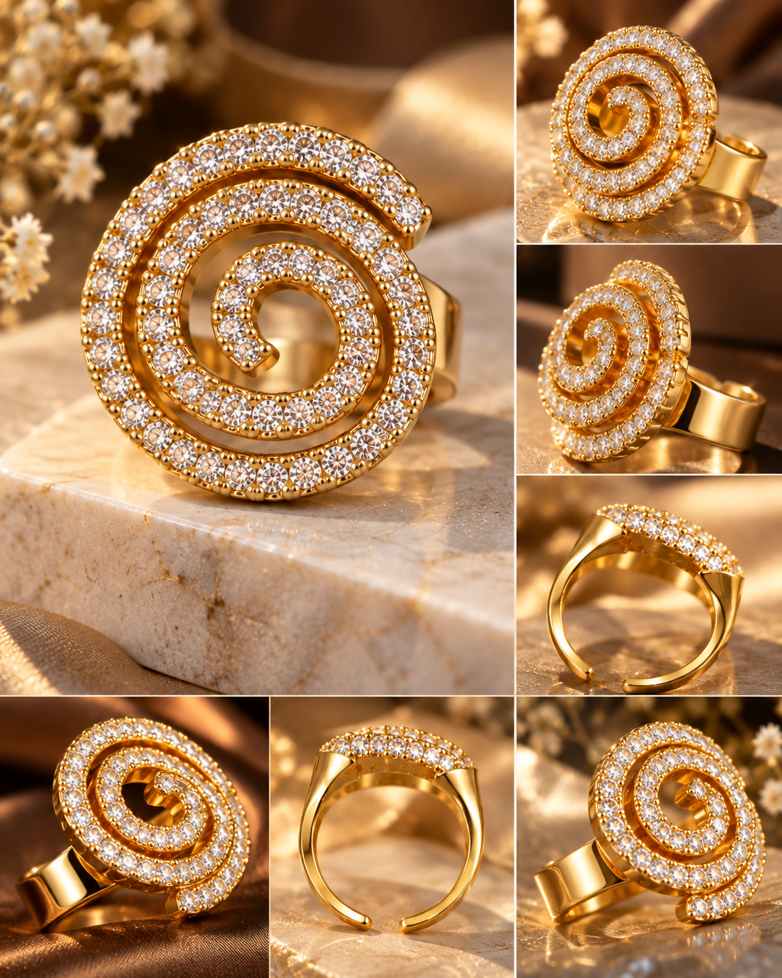 FOSACH Golden Spiral Crystal Statement Ring
An Elegant Expression of Modern Glamour