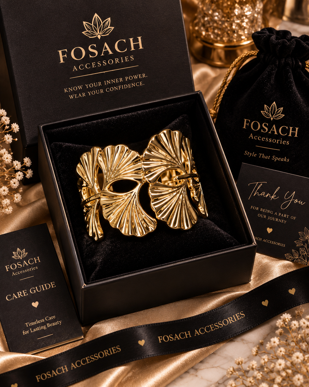 Ginkgo Luxe Gold Statement Cuff Bracelet