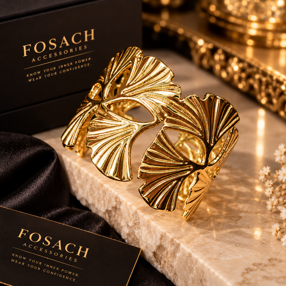 Ginkgo Luxe Gold Statement Cuff Bracelet
