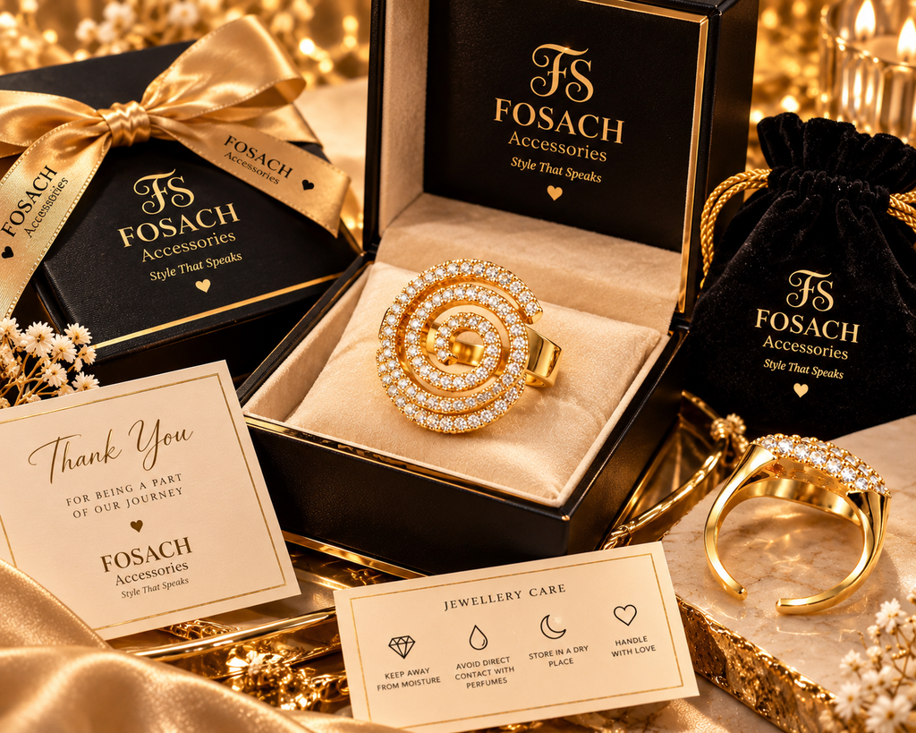 FOSACH Golden Spiral Crystal Statement Ring
An Elegant Expression of Modern Glamour