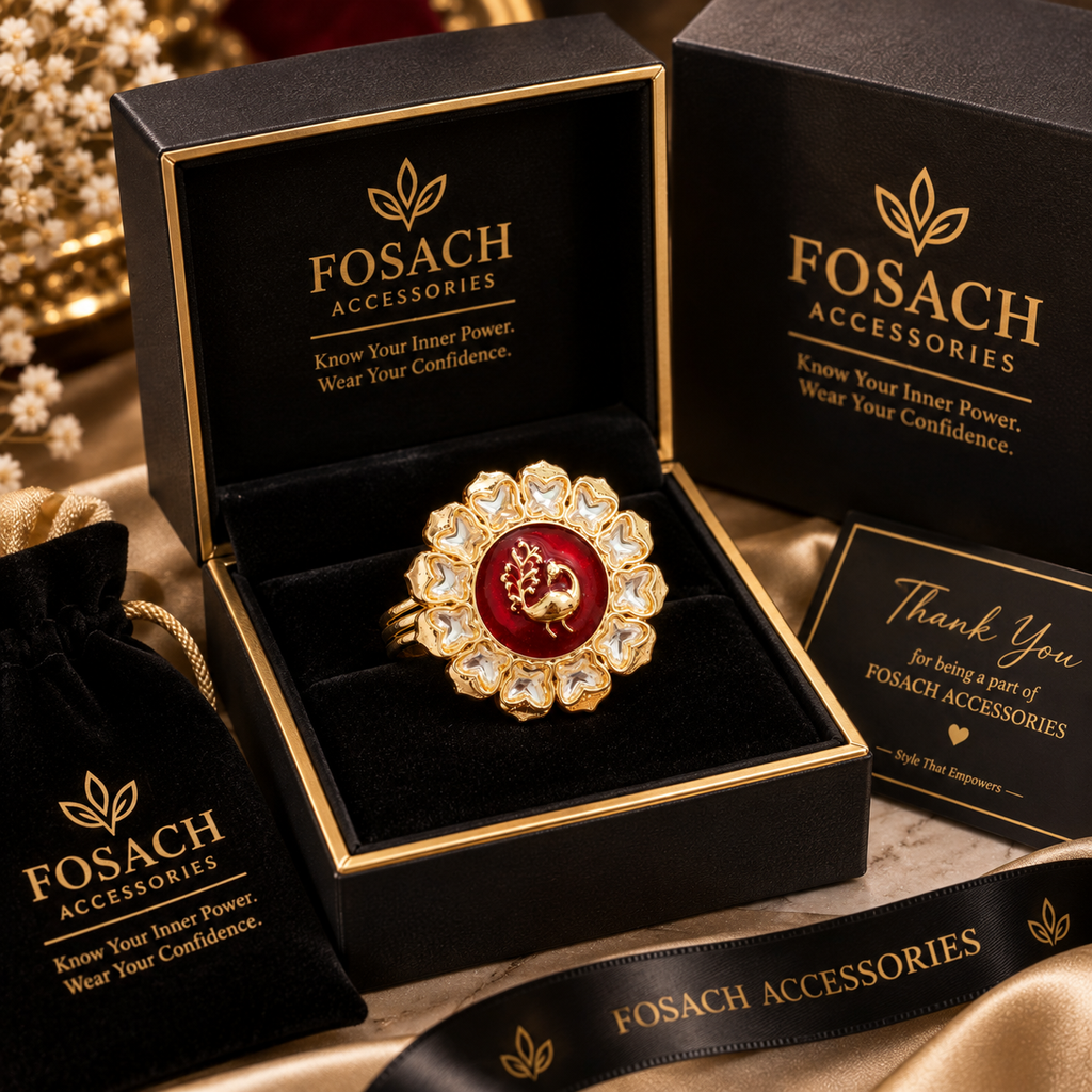Royal Red Peacock Bloom Statement Ring