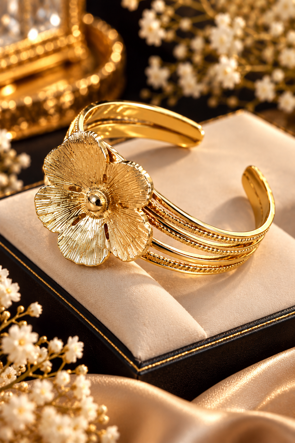 Golden Bloom Sculptural Cuff
A Statement of Timeless Elegance.