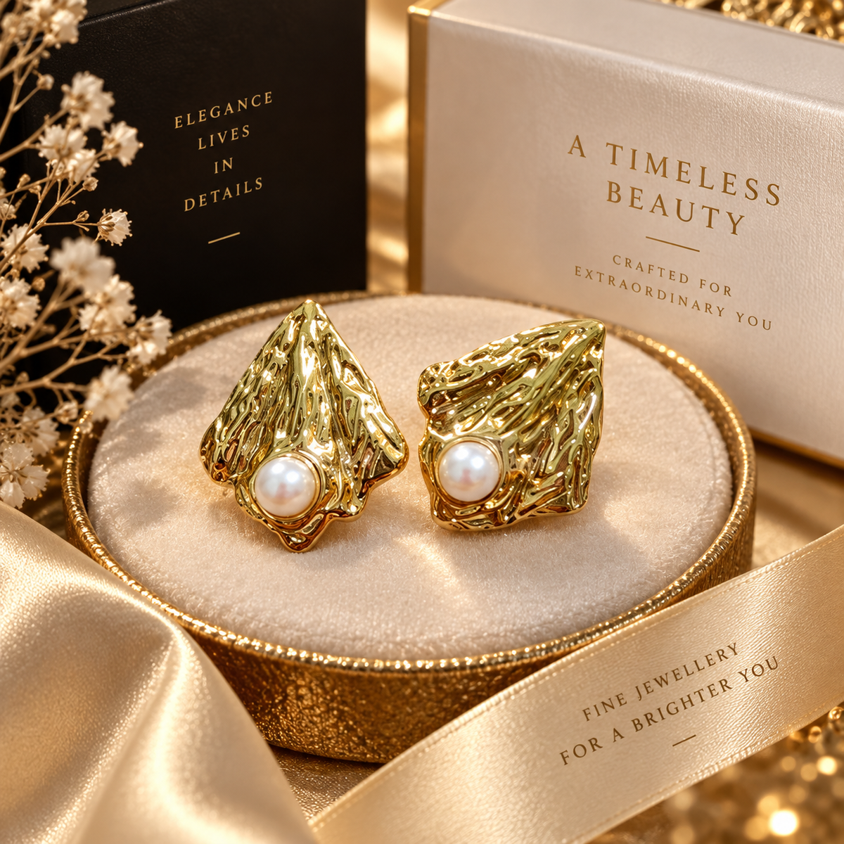 FOSACH Sculpted Pearl Statement Earrings