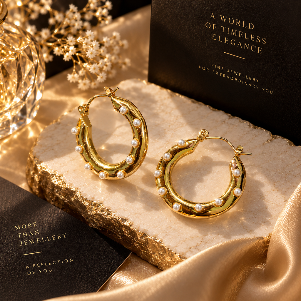 Pearl-Studded Gold Hoop Earrings