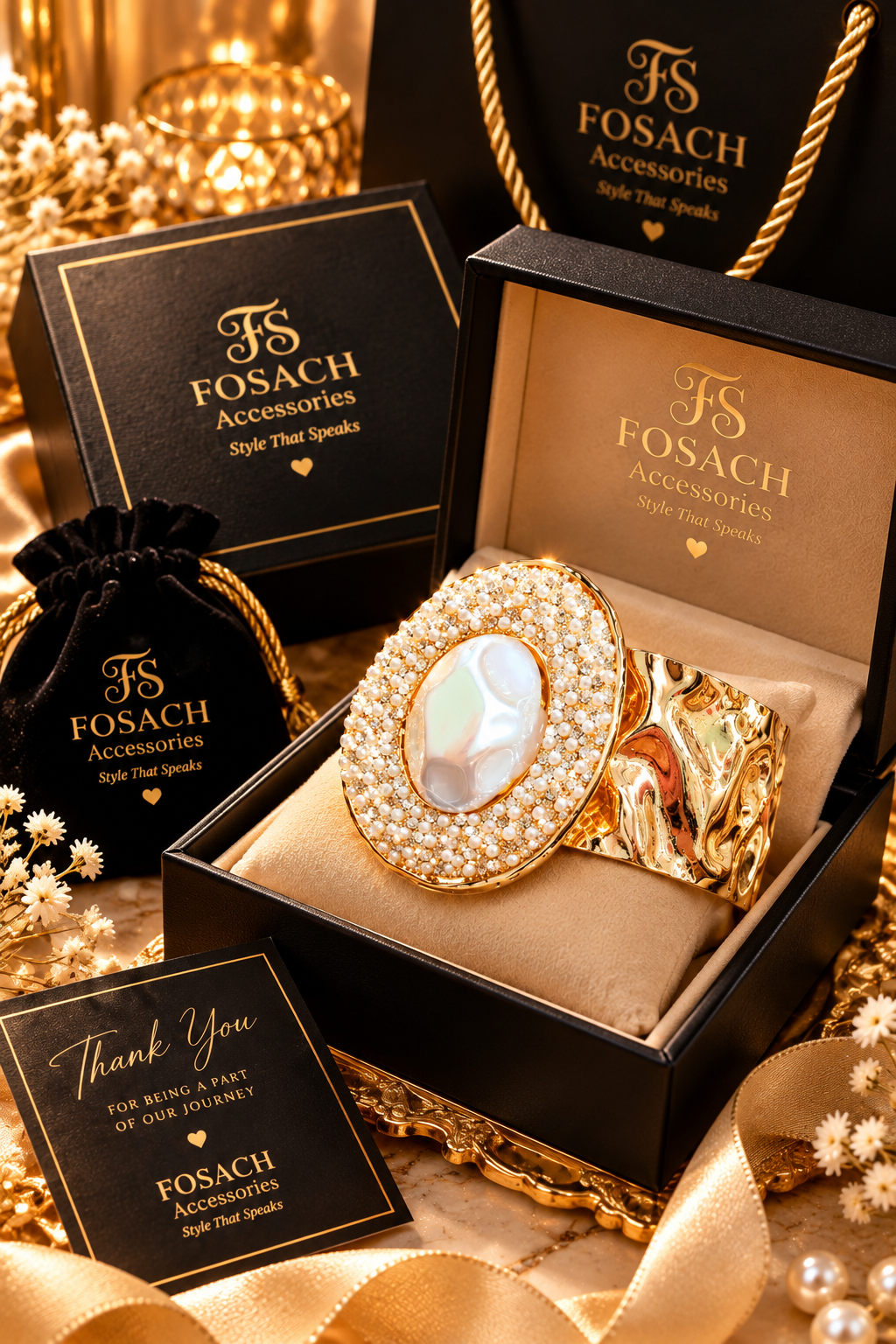 Royal Pearl Halo Statement Cuff Bracelet